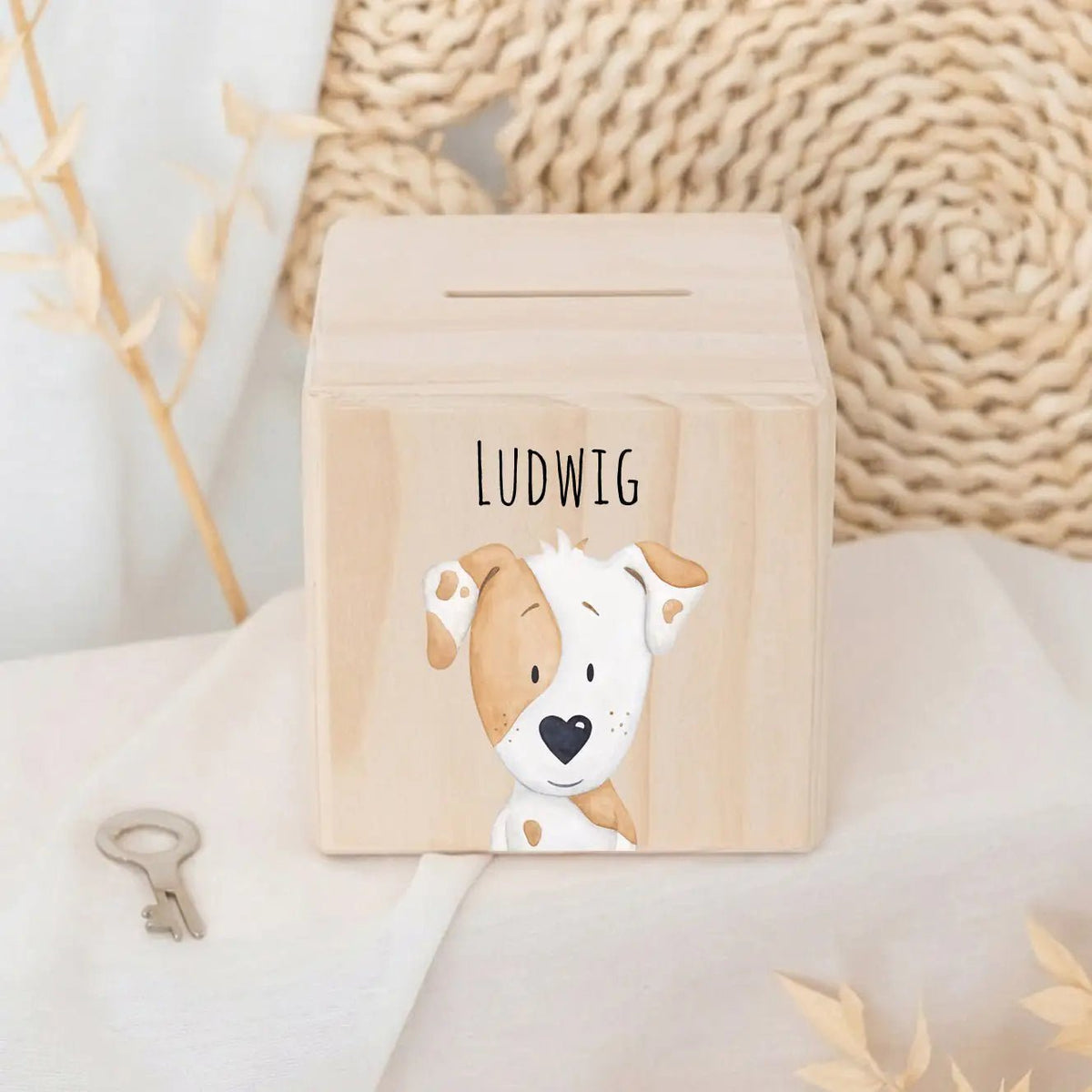 Spardose Holz personalisiert - Tier Aquarell - wunderwunsch