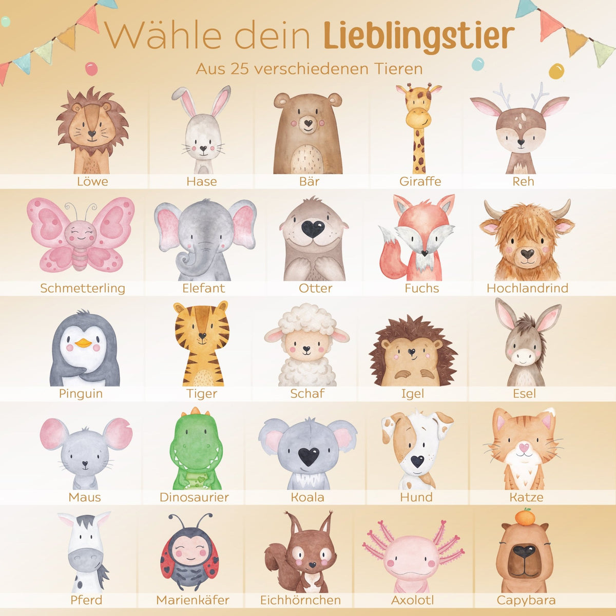 Spardose Holz personalisiert - Tier Girlande Aquarell - wunderwunsch
