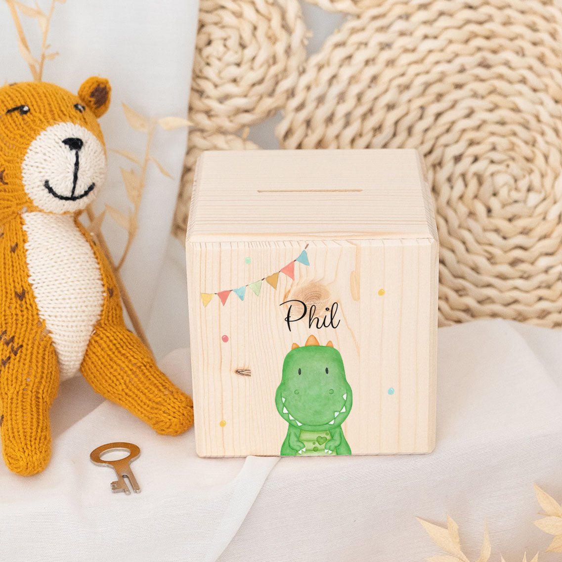 Spardose Holz personalisiert - Tier Girlande Aquarell - wunderwunsch