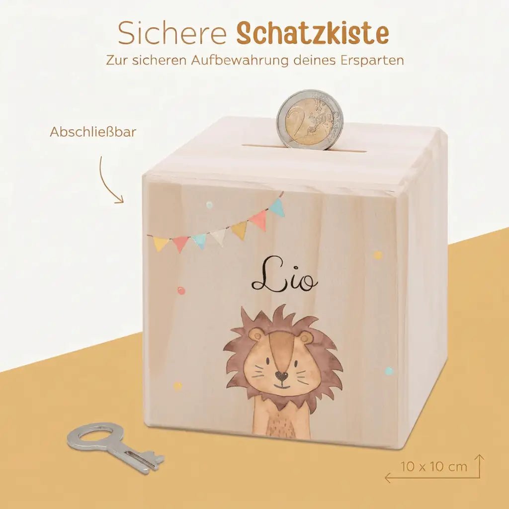 Spardose Holz personalisiert - Tier Girlande Aquarell - wunderwunsch