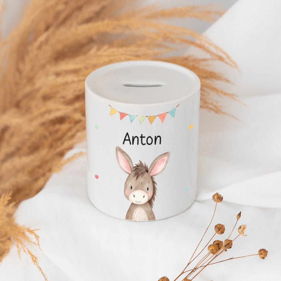Spardose Keramik personalisiert - Tier Girlande Aquarell - wunderwunsch