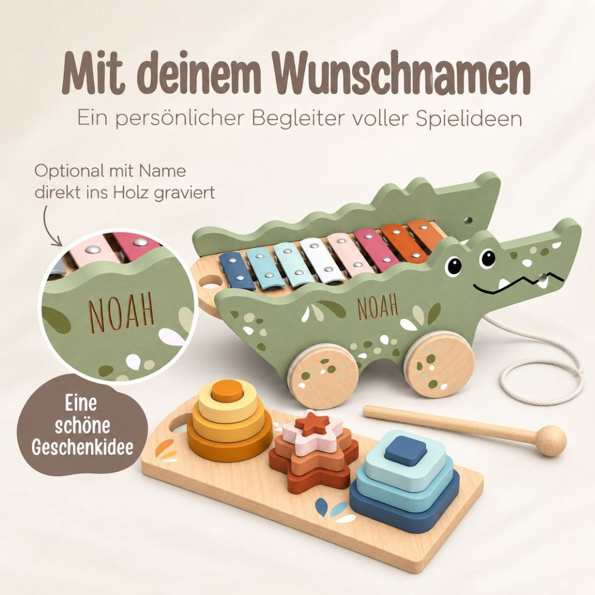 SPEEDY MONEKY 3in1 Nachziehtier Krokodil personalisiert - wunderwunsch
