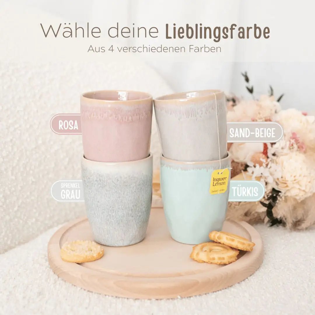 Steingut Becher sand personalisiert - Lieb haben - wunderwunsch