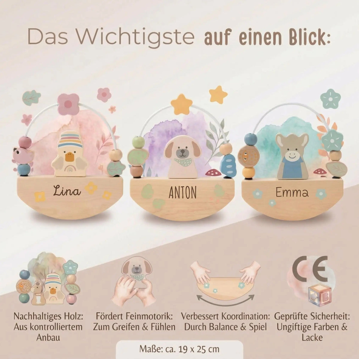 STERNTALER Motorikwippe Holz personalisiert - Tiere - wunderwunsch