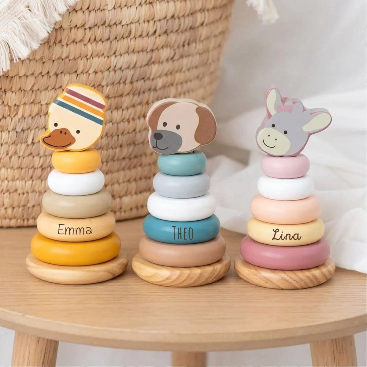 STERNTALER Stapelturm Holz personalisiert - Ente, Esel, Hund - wunderwunsch