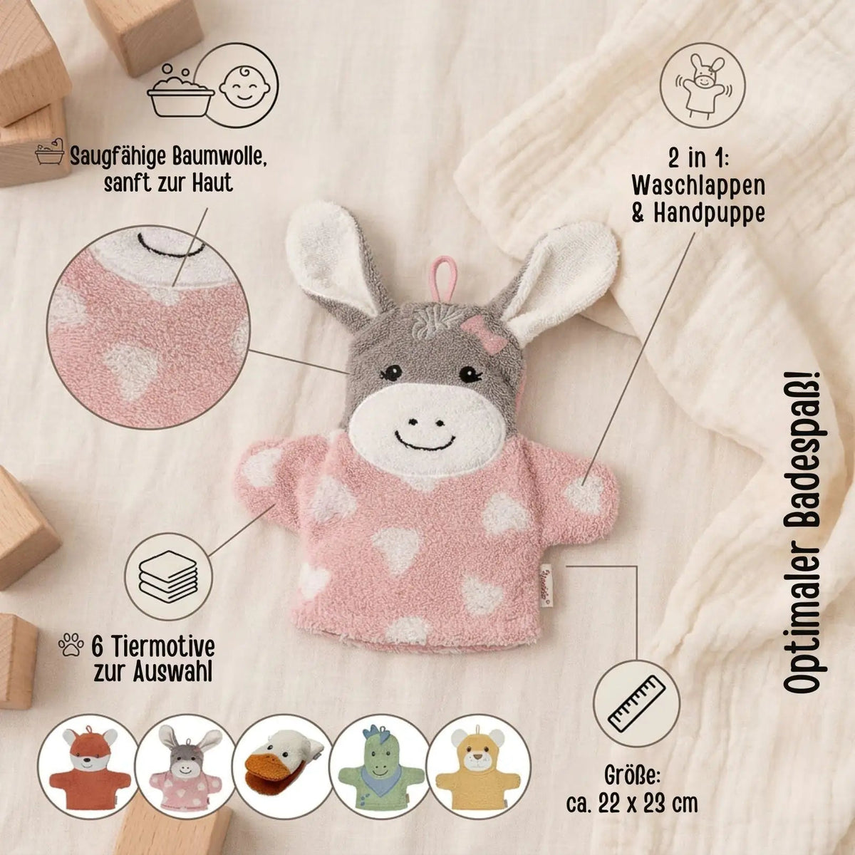 STERNTALER Waschhandschuh Frottee personalisiert - Tiere - wunderwunsch