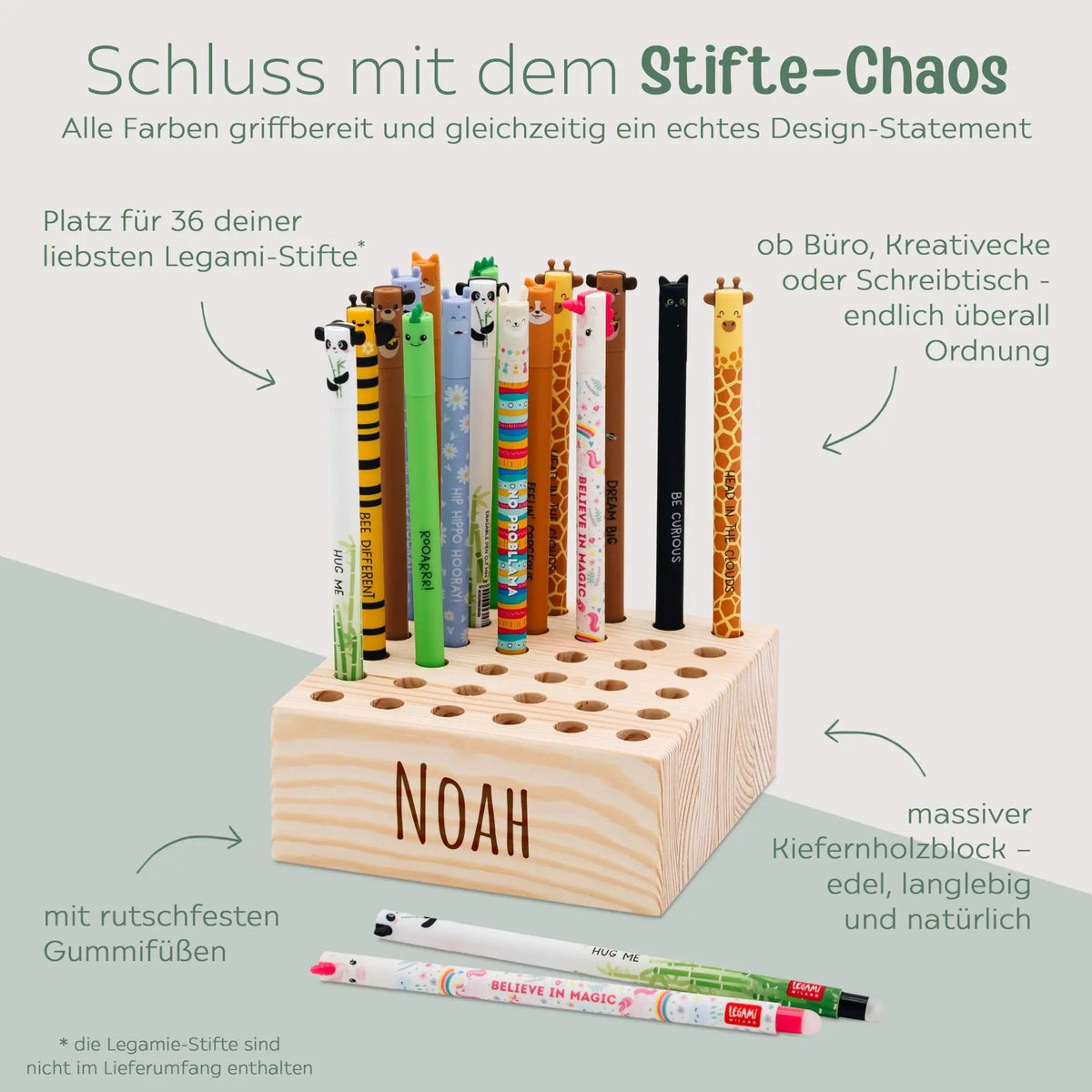 Legami Stiftehalter Holz personalisiert - quadratisch für 36 Stifte - wunderwunsch