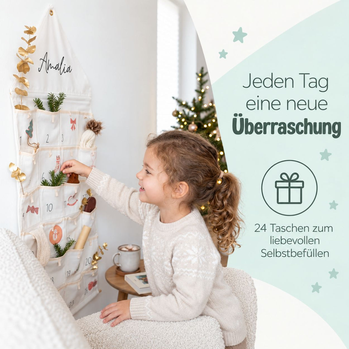 Stoff Adventskalender Mädchen personalisiert - wunderwunsch