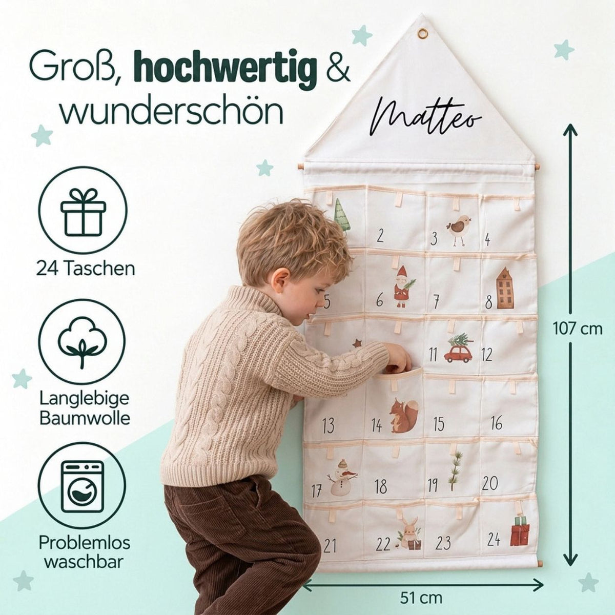 Stoff Adventskalender Winterwald personalisiert - wunderwunsch