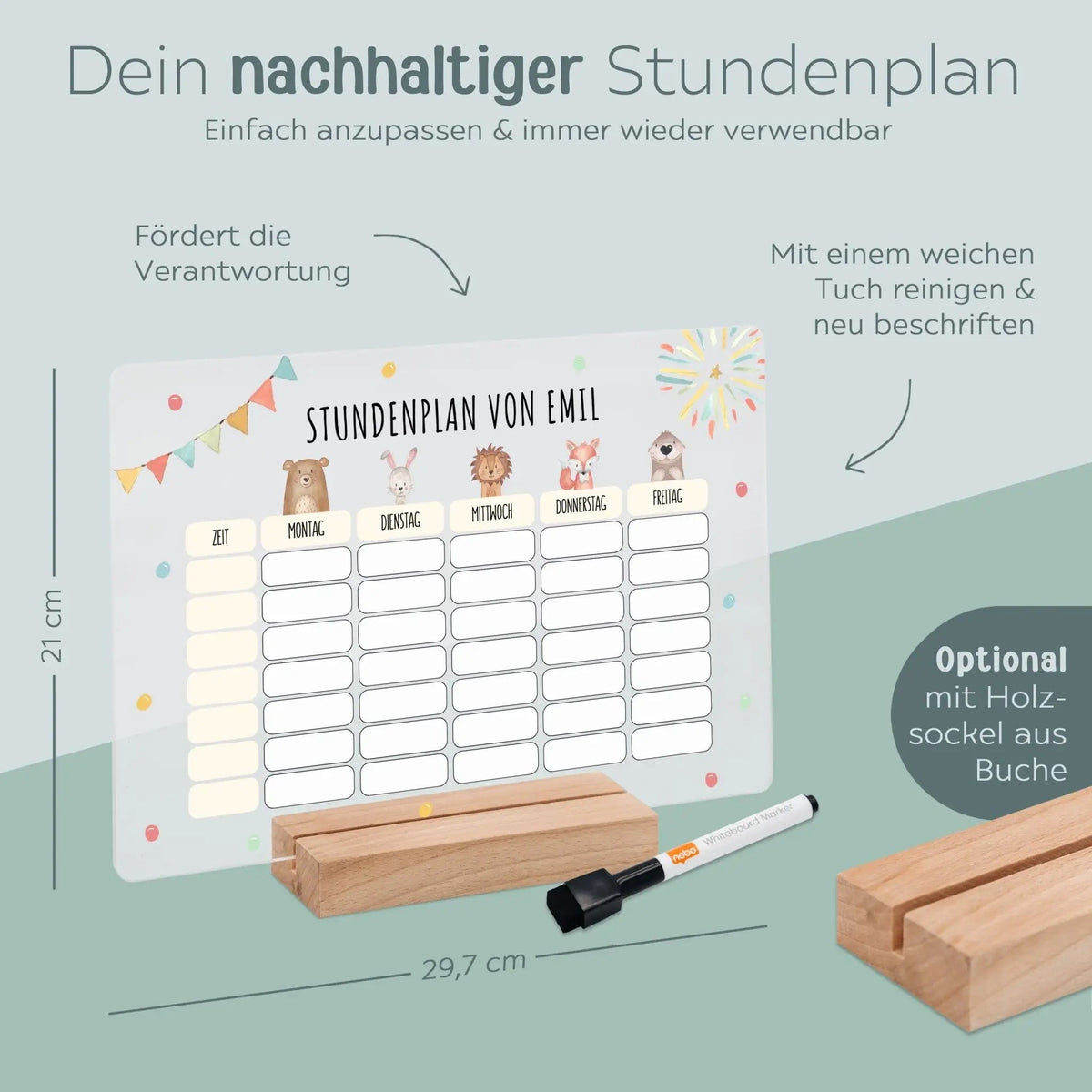 Stundenplan abwischbar personalisiert - Tiere oben Girlande - wunderwunsch
