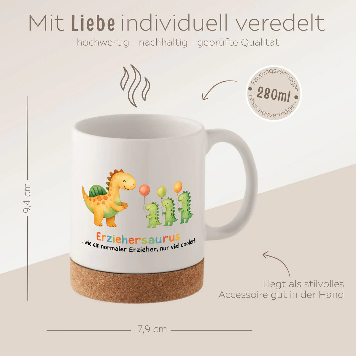 Tasse mit Korkboden - Erziehersaurus - wunderwunsch
