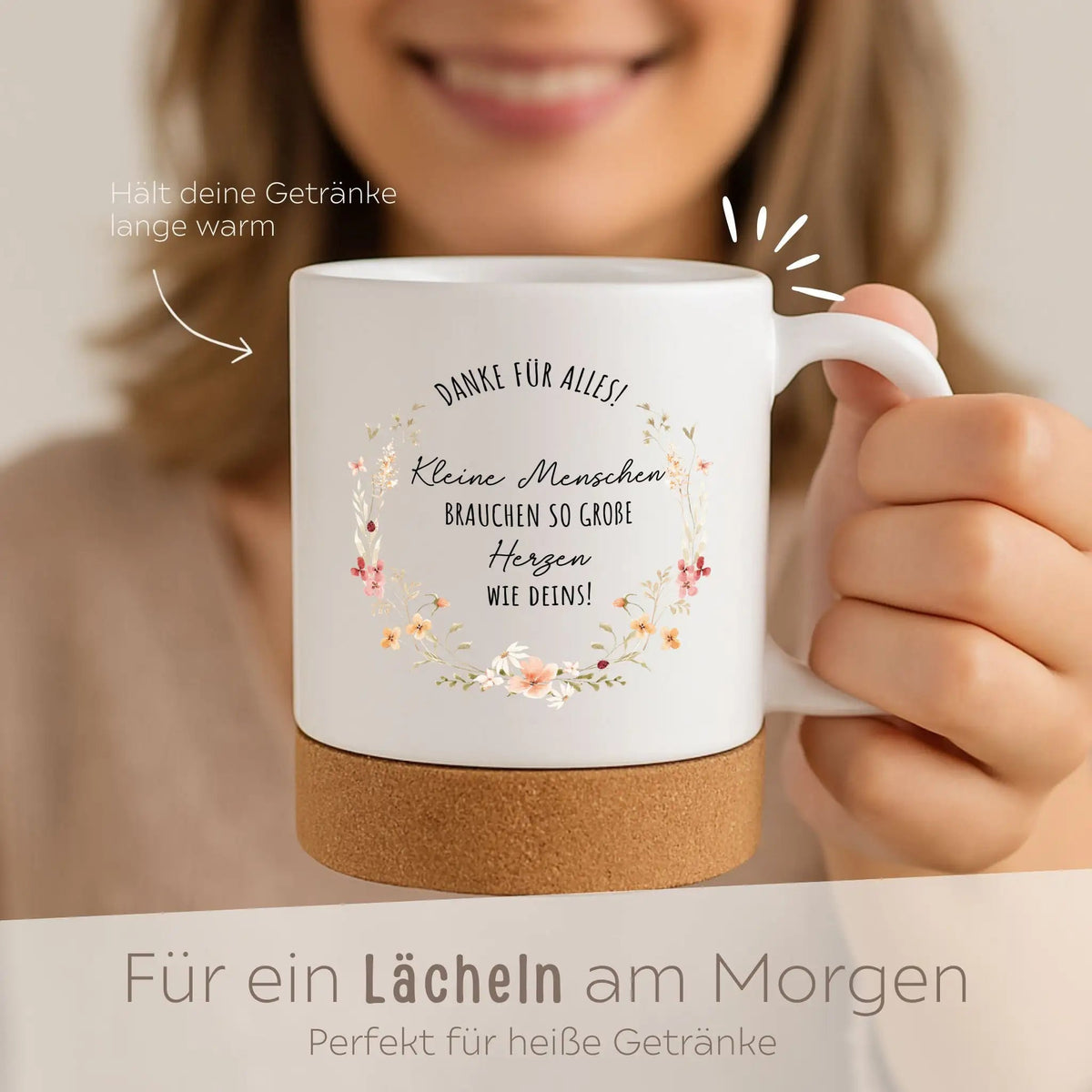Tasse mit Korkboden - Kleine Menschen große Herzen - wunderwunsch