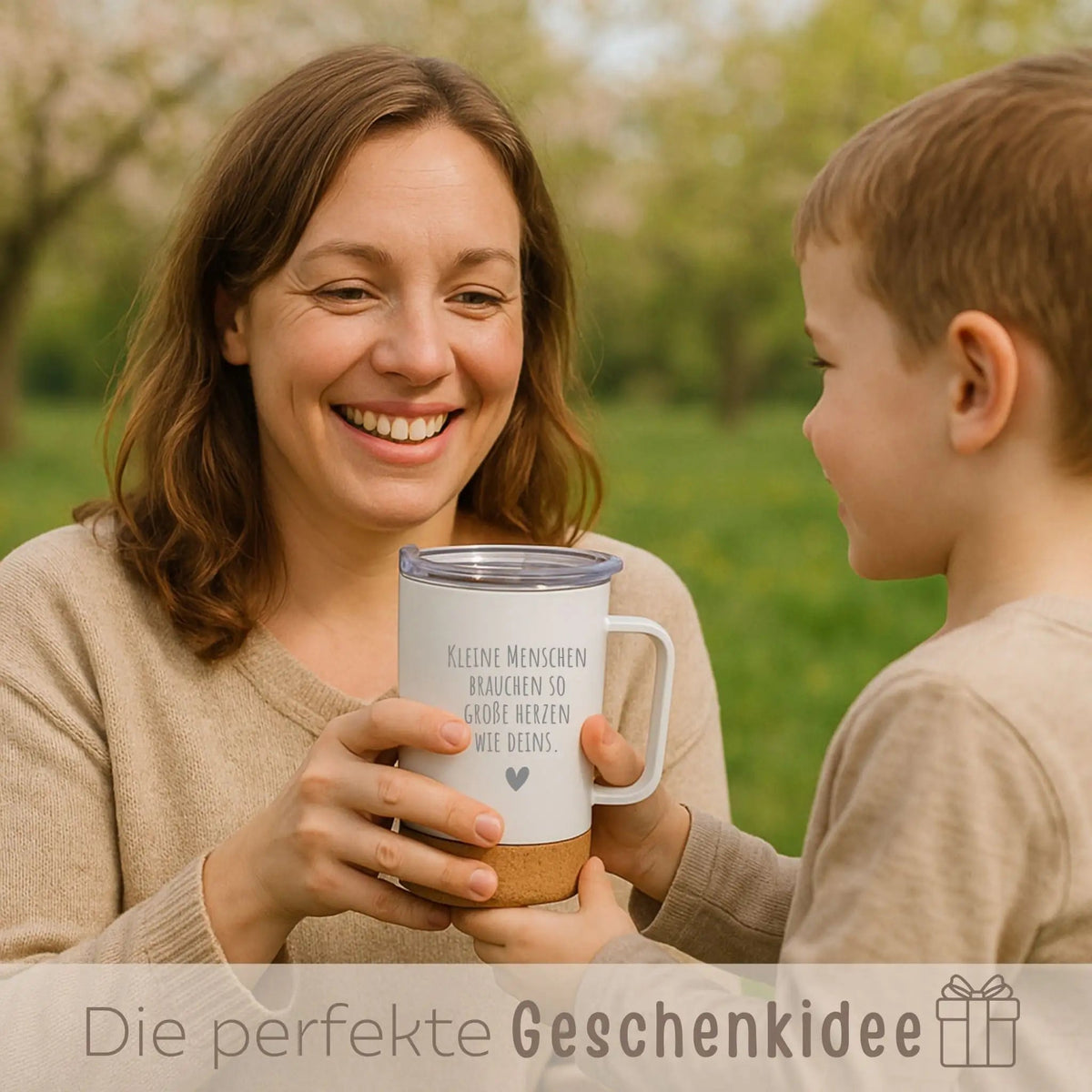 Thermobecher mit Kork - Kleine Menschen große Herzen - wunderwunsch