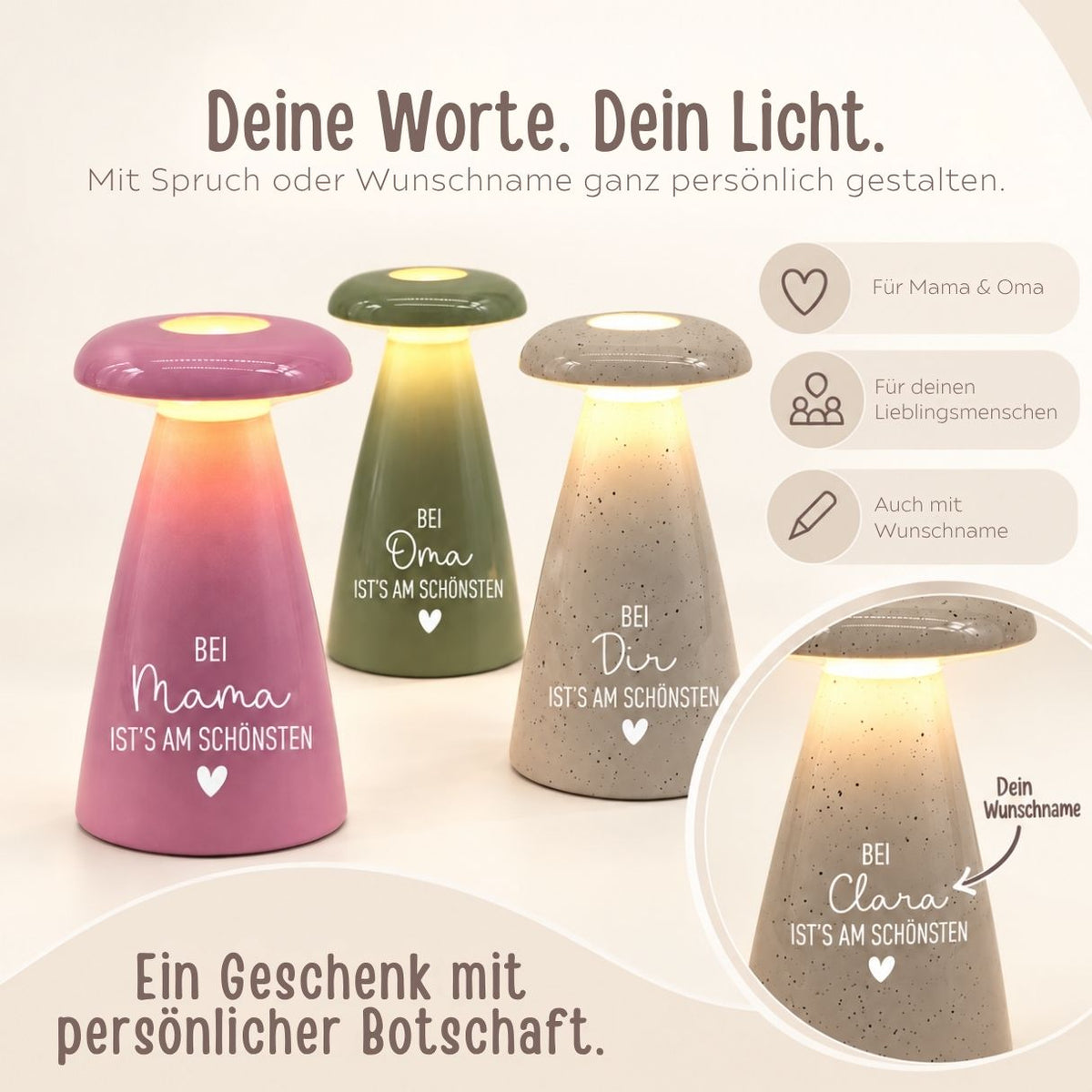 Tischleuchte 3in1 personalisiert - wunderwunsch