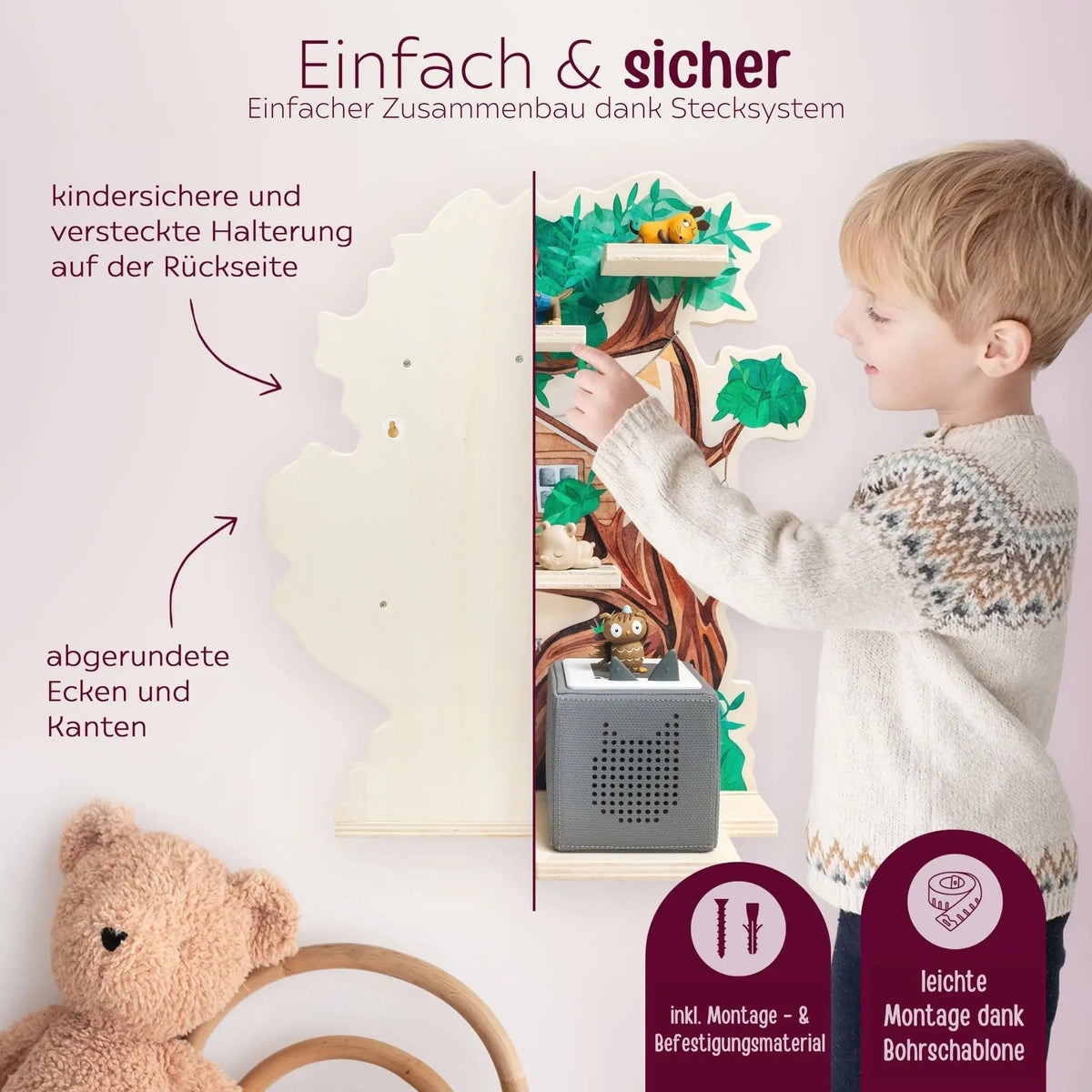 Toniebox Regal Holz - Baumhaus Aquarell - wunderwunsch