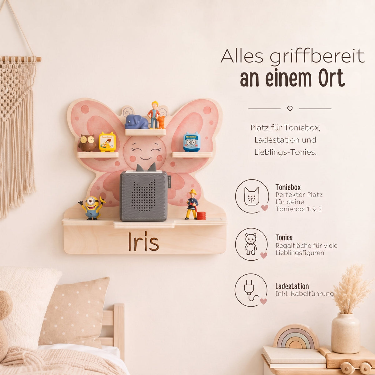 Toniebox Regal Holz - Schmetterling Aquarell - wunderwunsch