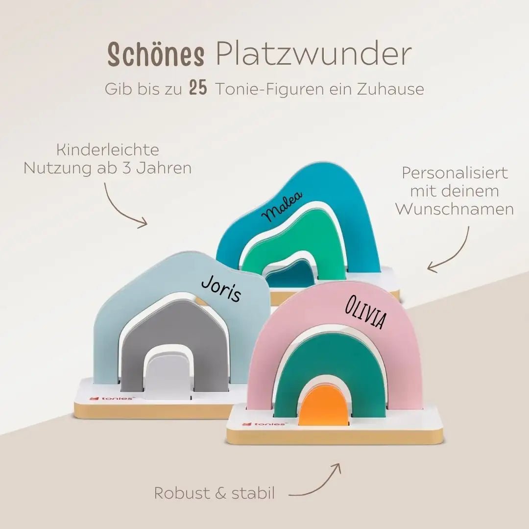 TONIES Mini Standregal personalisiert - Regenbogen, Berg, Haus - wunderwunsch