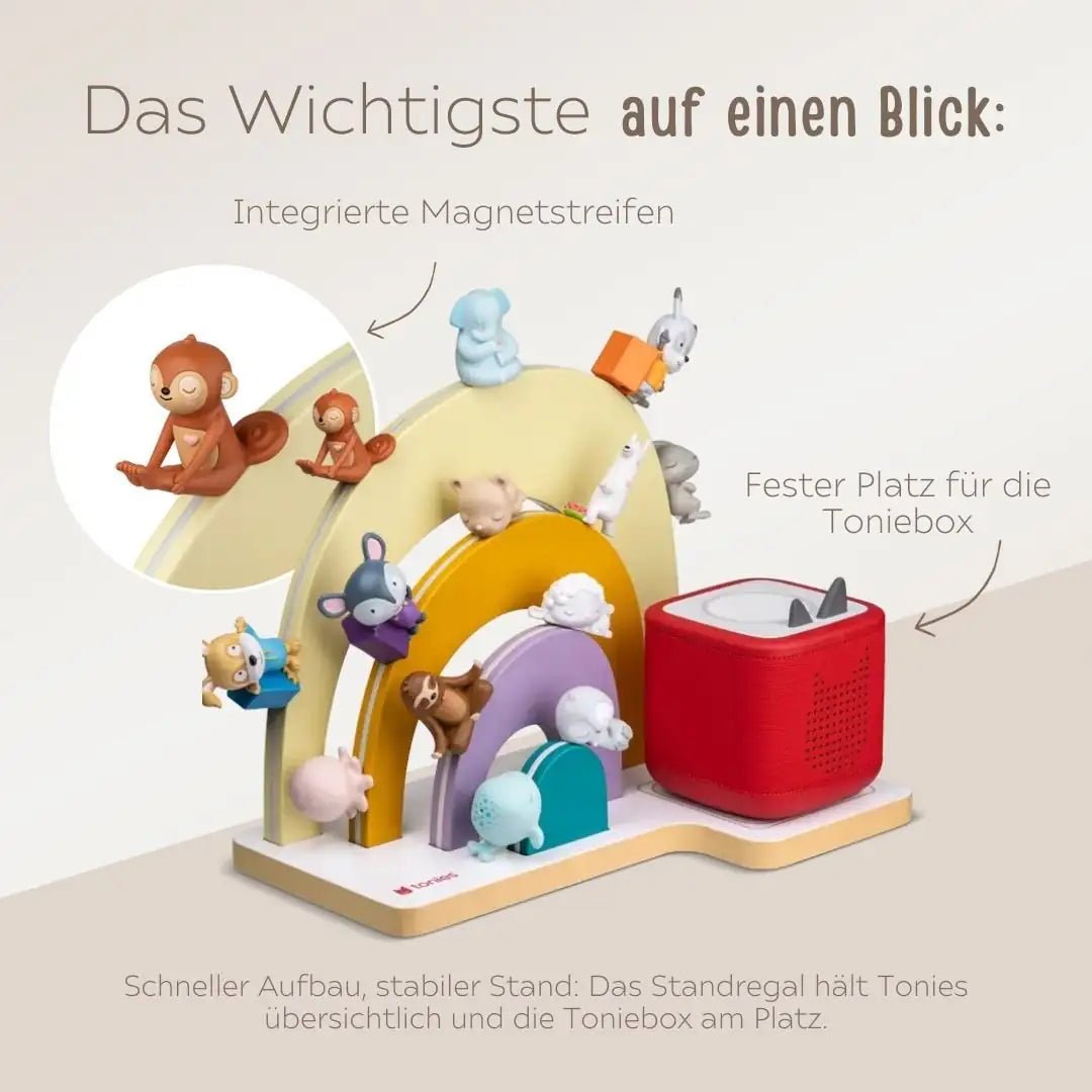 TONIES Standregal personalisiert - Regenbogen, Berg, Haus - wunderwunsch