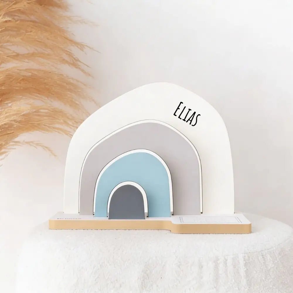 TONIES Standregal personalisiert - Regenbogen, Berg, Haus - wunderwunsch