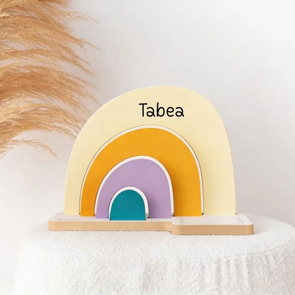 TONIES Standregal personalisiert - Regenbogen, Berg, Haus - wunderwunsch