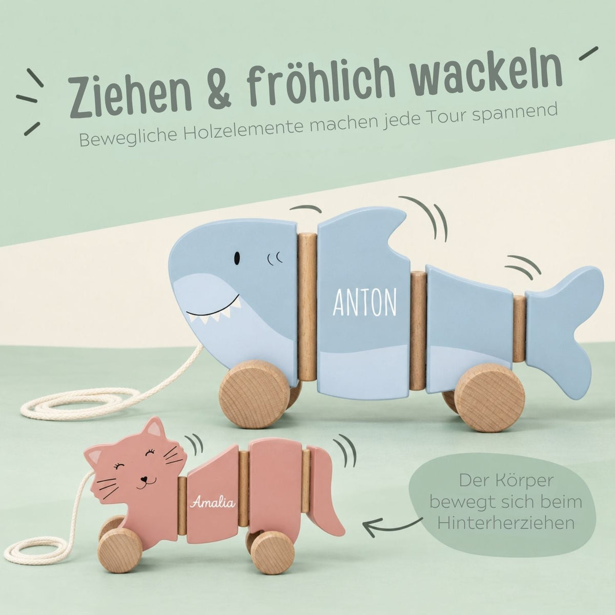 TRIXIE Großes Wackel-Nachziehtier Holz personalisiert - wunderwunsch