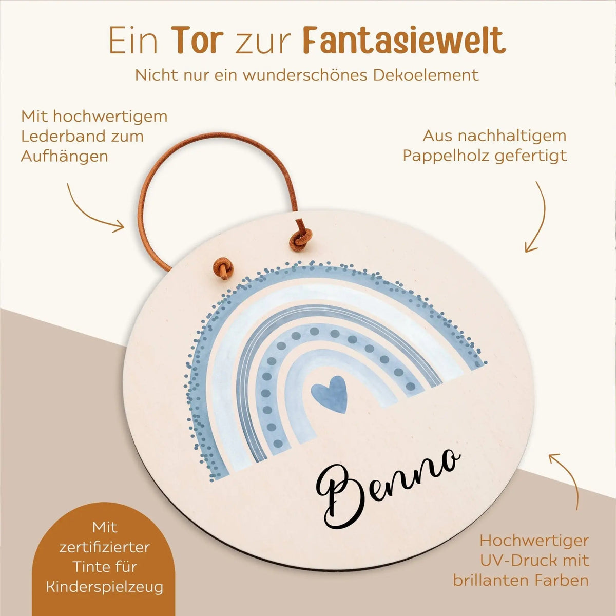 Türschild Kinderzimmer personalisiert - Regenbogen Punkte Aquarell - wunderwunsch