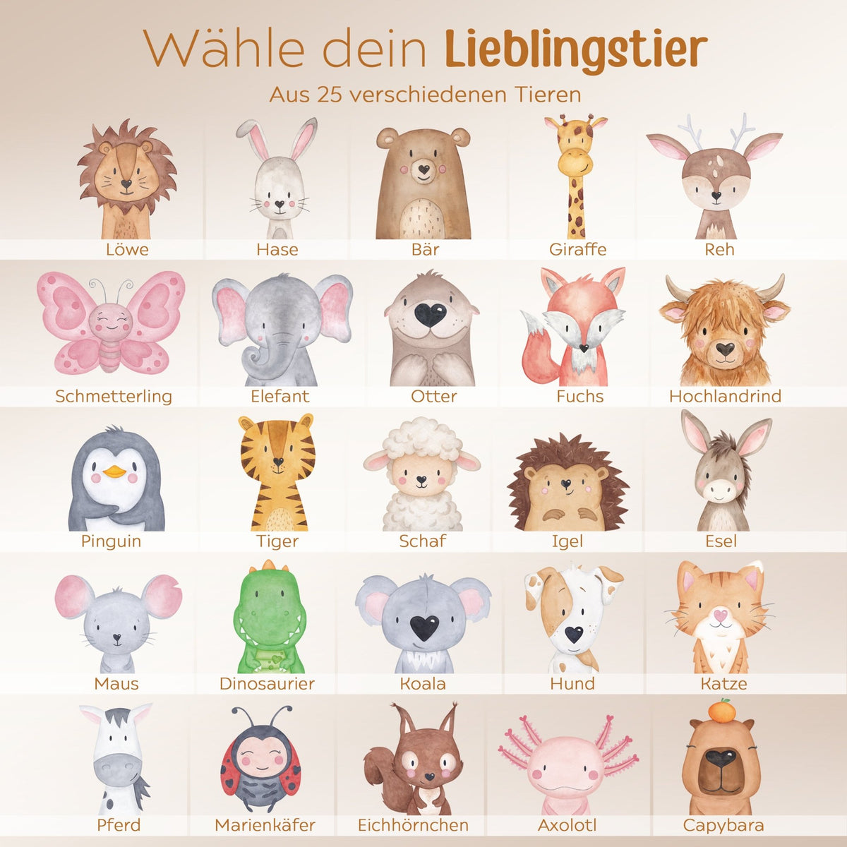 Türschild Kinderzimmer personalisiert - Tier Aquarell - wunderwunsch