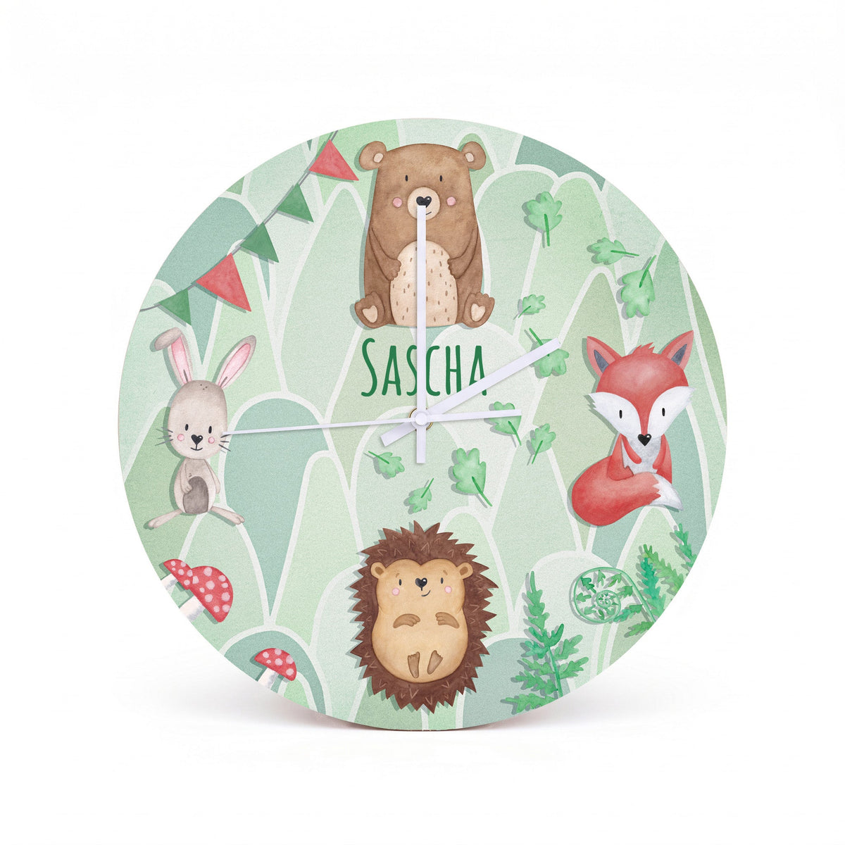 Wanduhr Kinder Holz personalisiert - Waldtiere - wunderwunsch