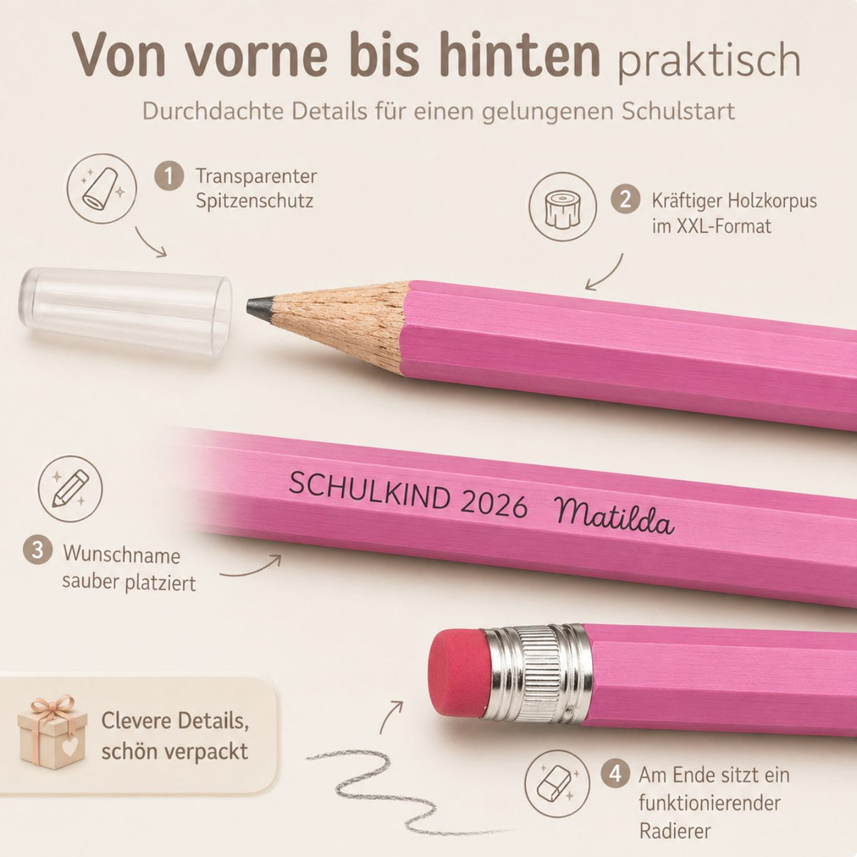 XXL Bleistift personalisiert - Schulkind 2026 - wunderwunsch