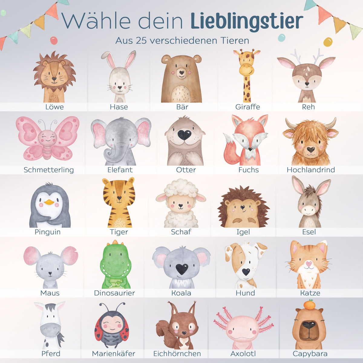 Zeugnismappe Holz personalisiert - Tier Girlande Aquarell - wunderwunsch