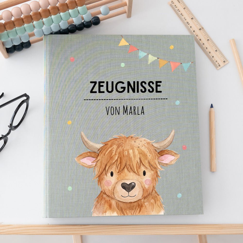Zeugnismappe Stoff personalisiert - Tier Girlande Aquarell - wunderwunsch