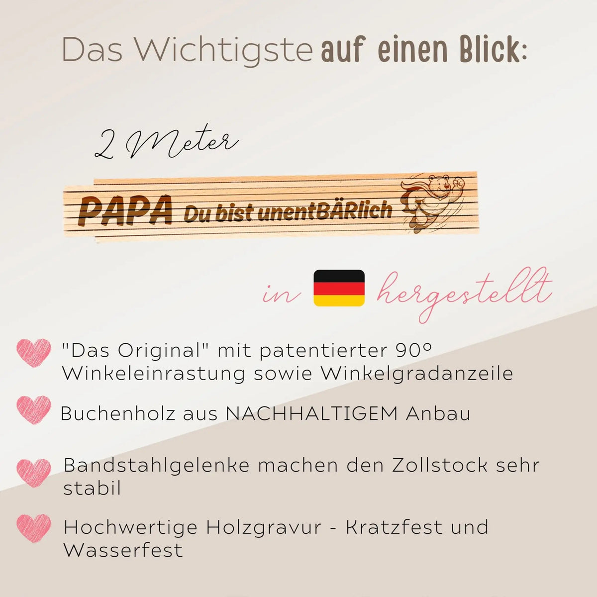 Zollstock Holz - Papa Du bist unentBÄRlich - wunderwunsch