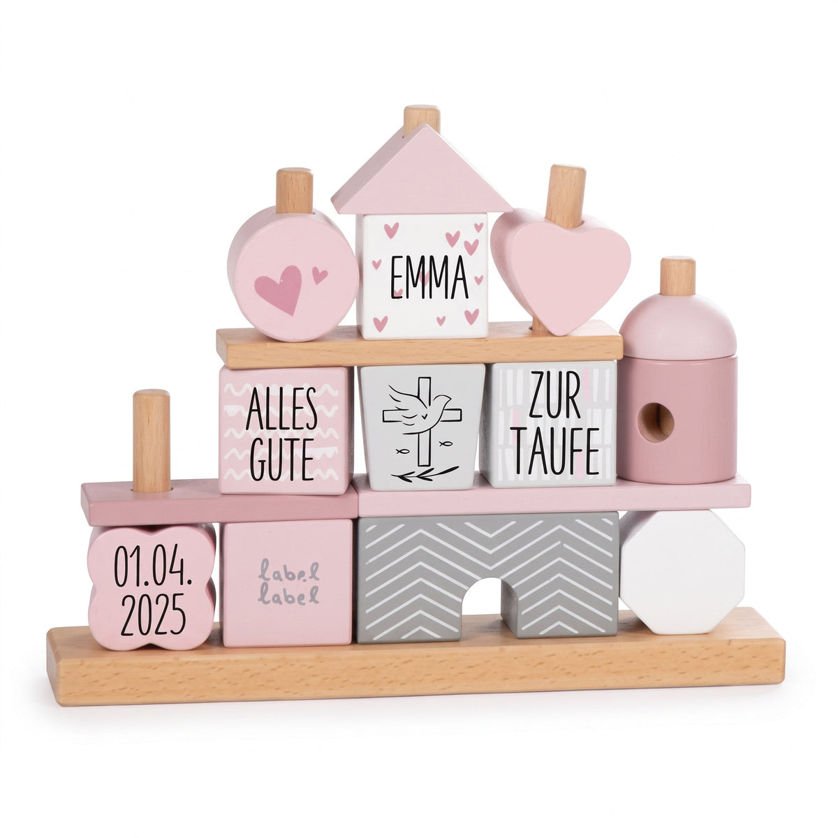 ZUR TAUFE Label Label Stapelhaus Holz personalisiert - wunderwunsch