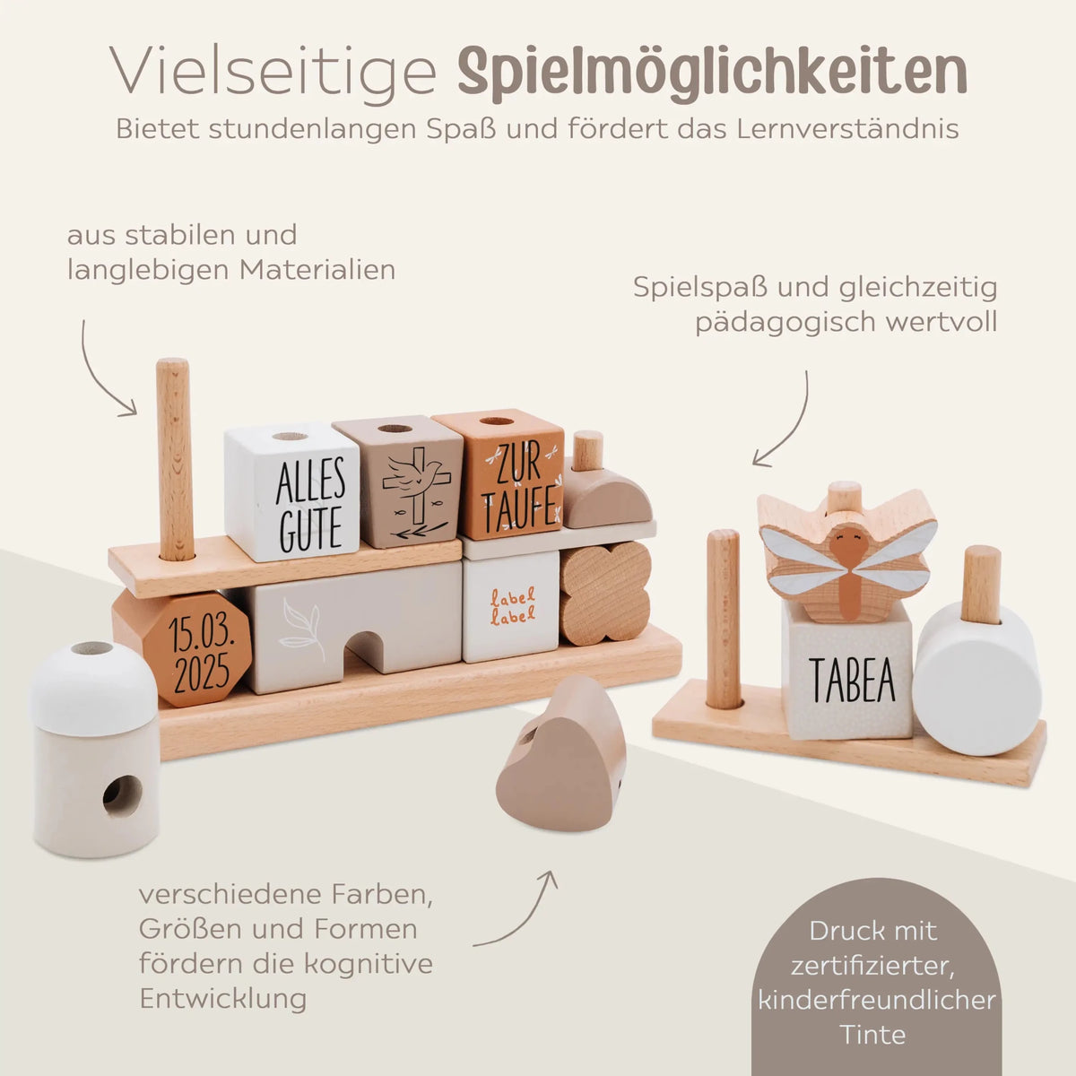 ZUR TAUFE Label Label Stapelhaus Holz personalisiert - wunderwunsch