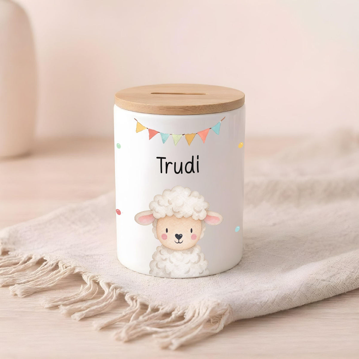 3 in 1 Spardose Keramik personalisiert - Tier Girlande Aquarell - wunderwunsch