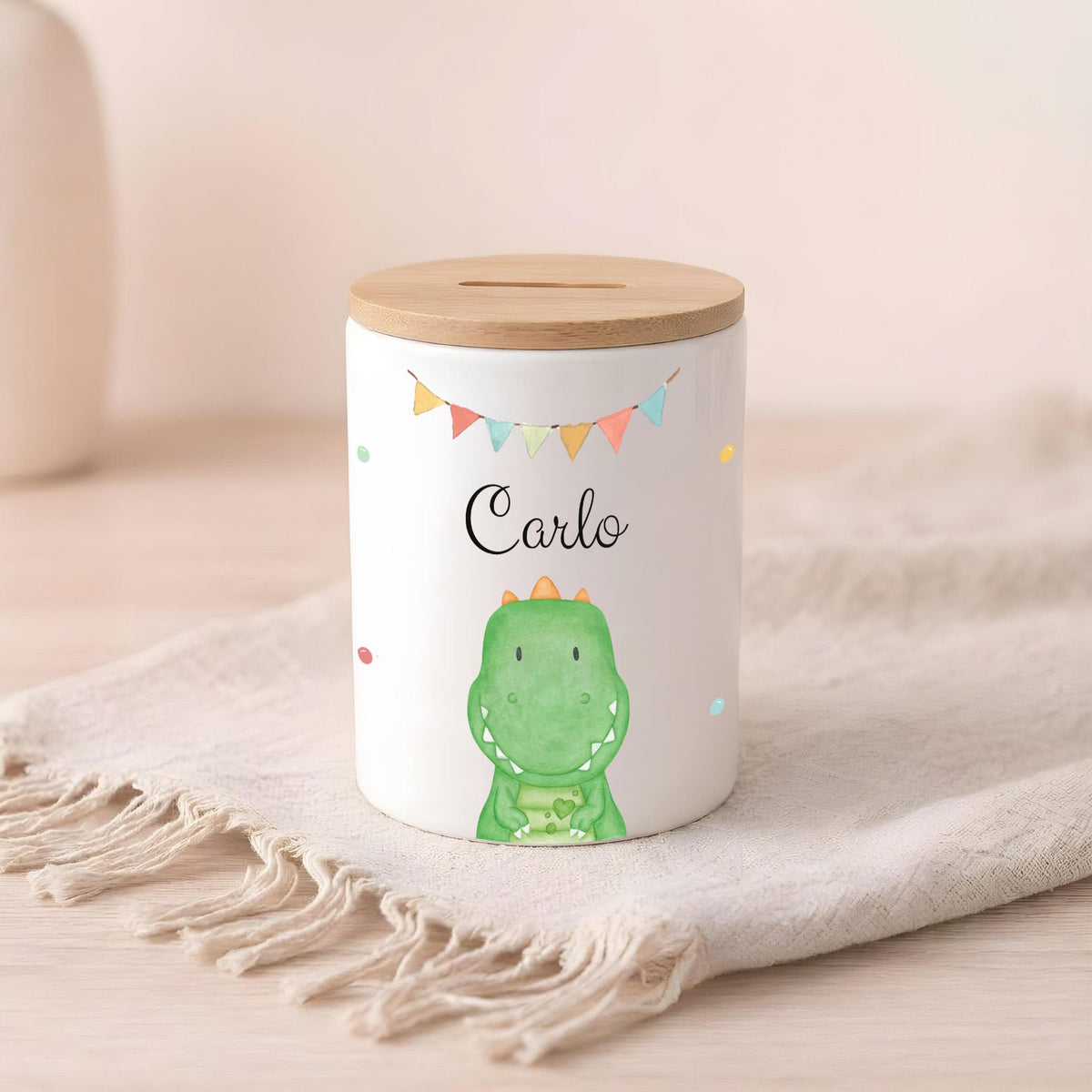 3 in 1 Spardose Keramik personalisiert - Tier Girlande Aquarell - wunderwunsch