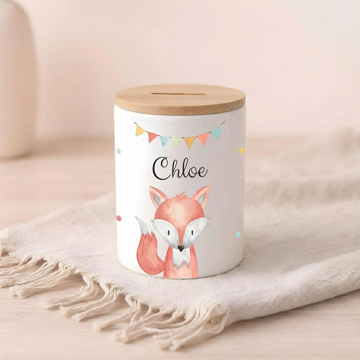 3 in 1 Spardose Keramik personalisiert - Tier Girlande Aquarell - wunderwunsch