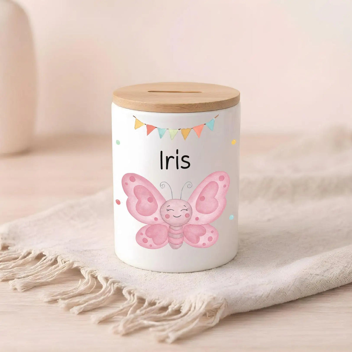 3 in 1 Spardose Keramik personalisiert - Tier Girlande Aquarell - wunderwunsch