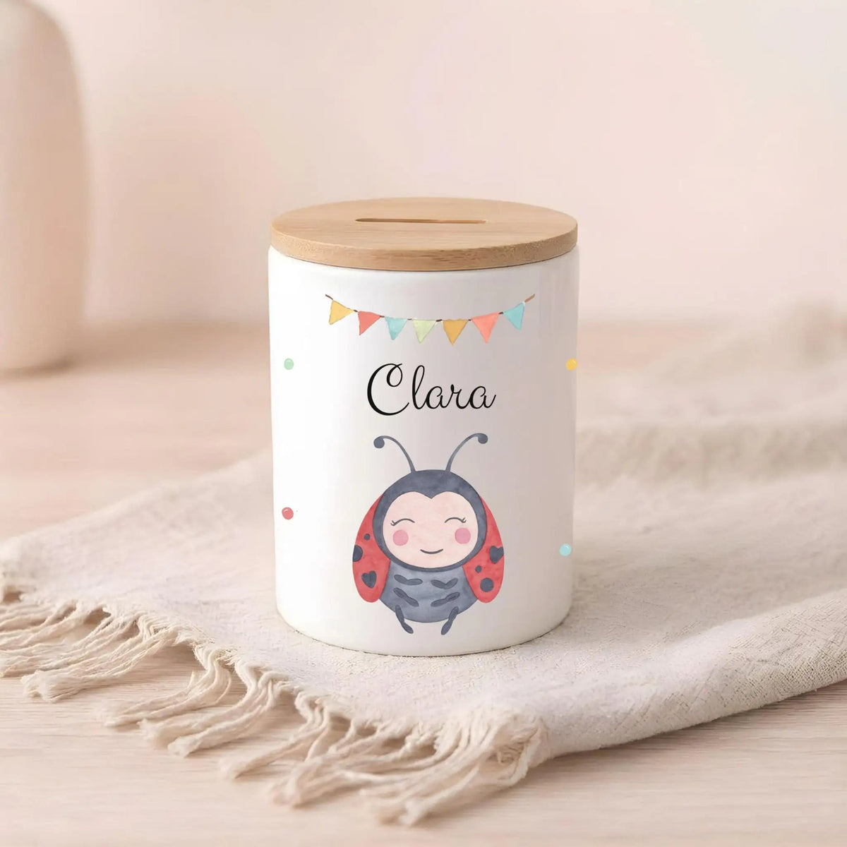3 in 1 Spardose Keramik personalisiert - Tier Girlande Aquarell - wunderwunsch