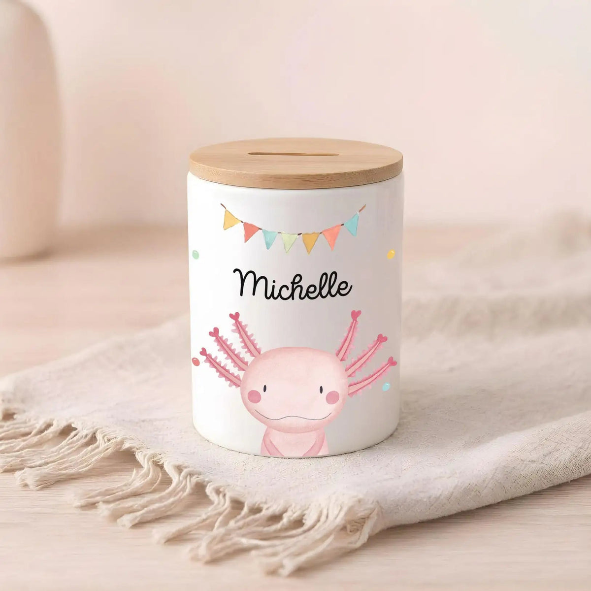 3 in 1 Spardose Keramik personalisiert - Tier Girlande Aquarell - wunderwunsch