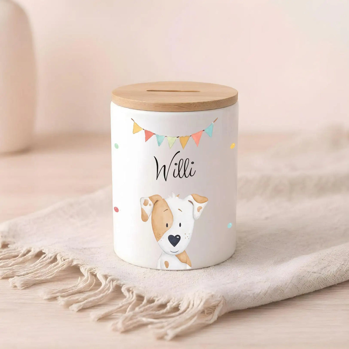 3 in 1 Spardose Keramik personalisiert - Tier Girlande Aquarell - wunderwunsch