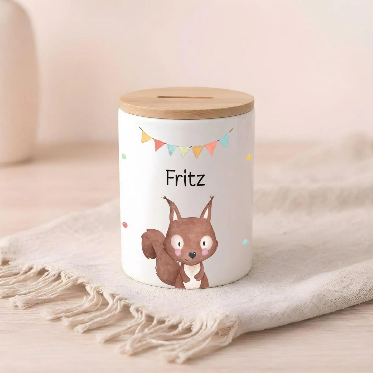 3 in 1 Spardose Keramik personalisiert - Tier Girlande Aquarell - wunderwunsch