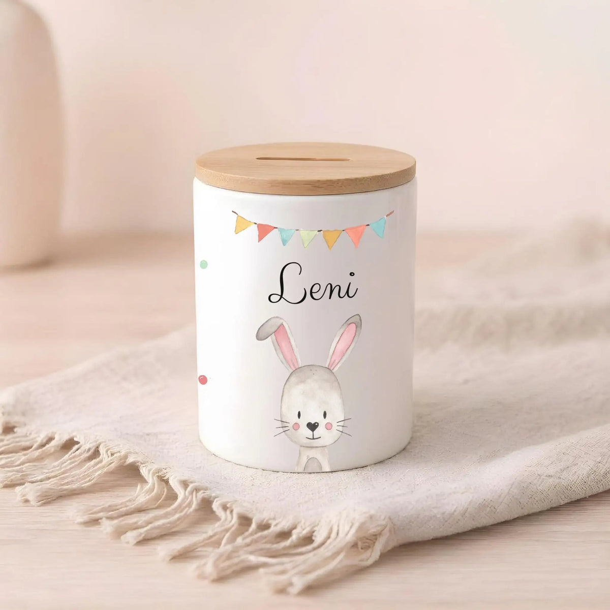 3 in 1 Spardose Keramik personalisiert - Tier Girlande Aquarell - wunderwunsch