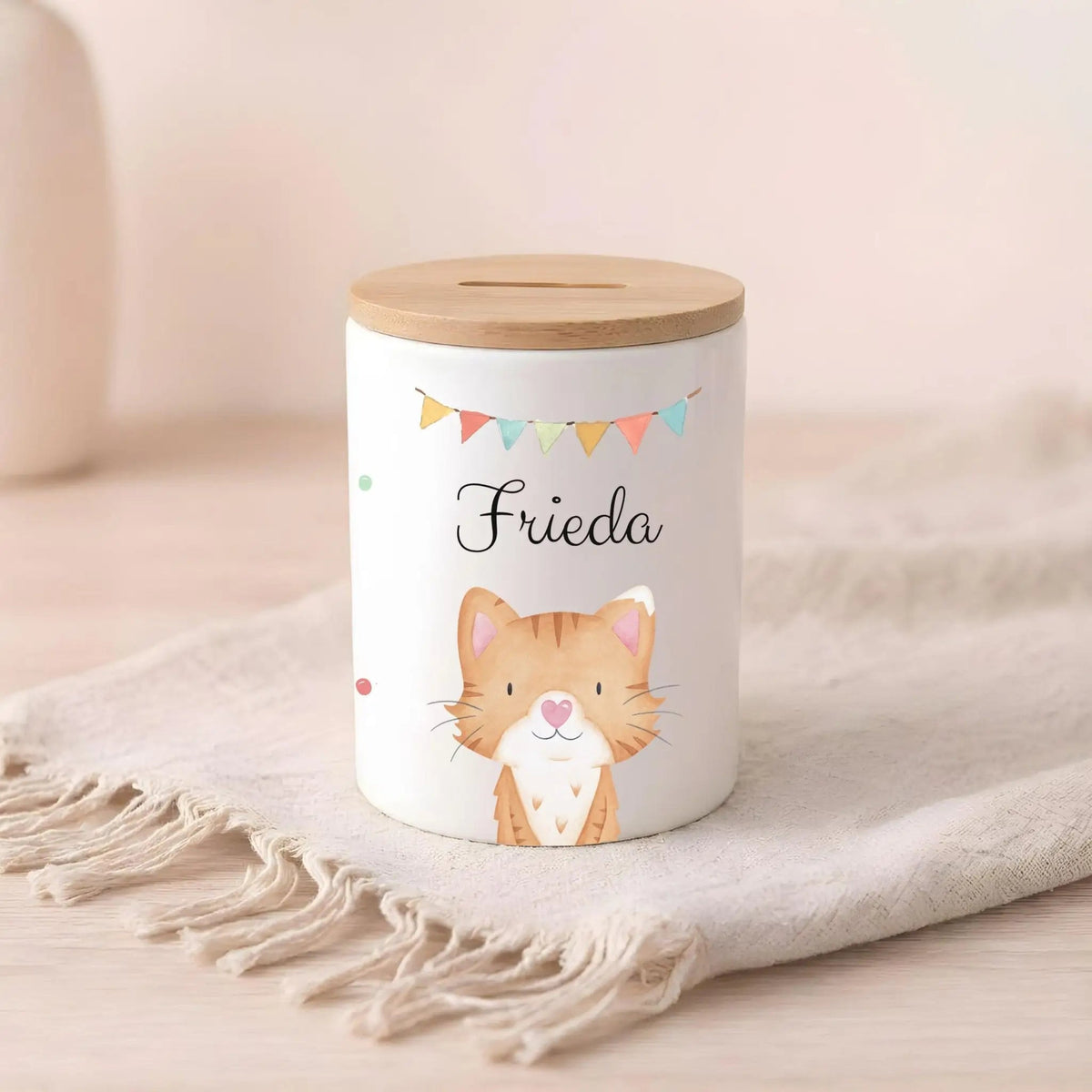 3 in 1 Spardose Keramik personalisiert - Tier Girlande Aquarell - wunderwunsch
