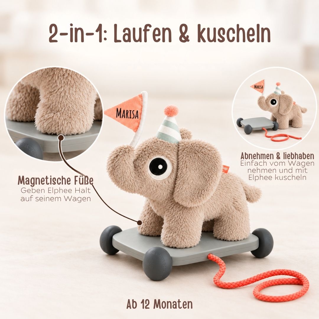 DONEBYDEER Nachziehbares 2-in-1 Spielzeug personalisiert - Elefant