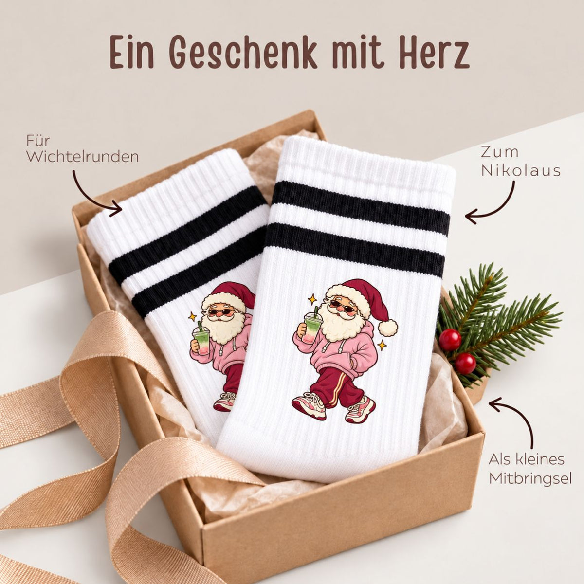 Tennissocken - Weihnachtsmann mit Matcha