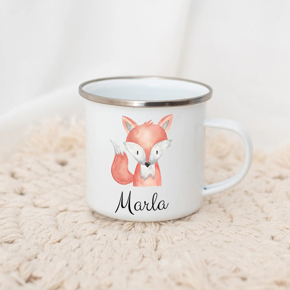 Emaille Kindertasse personalisiert - Tier Aquarell Tasse -  wunderwunsch