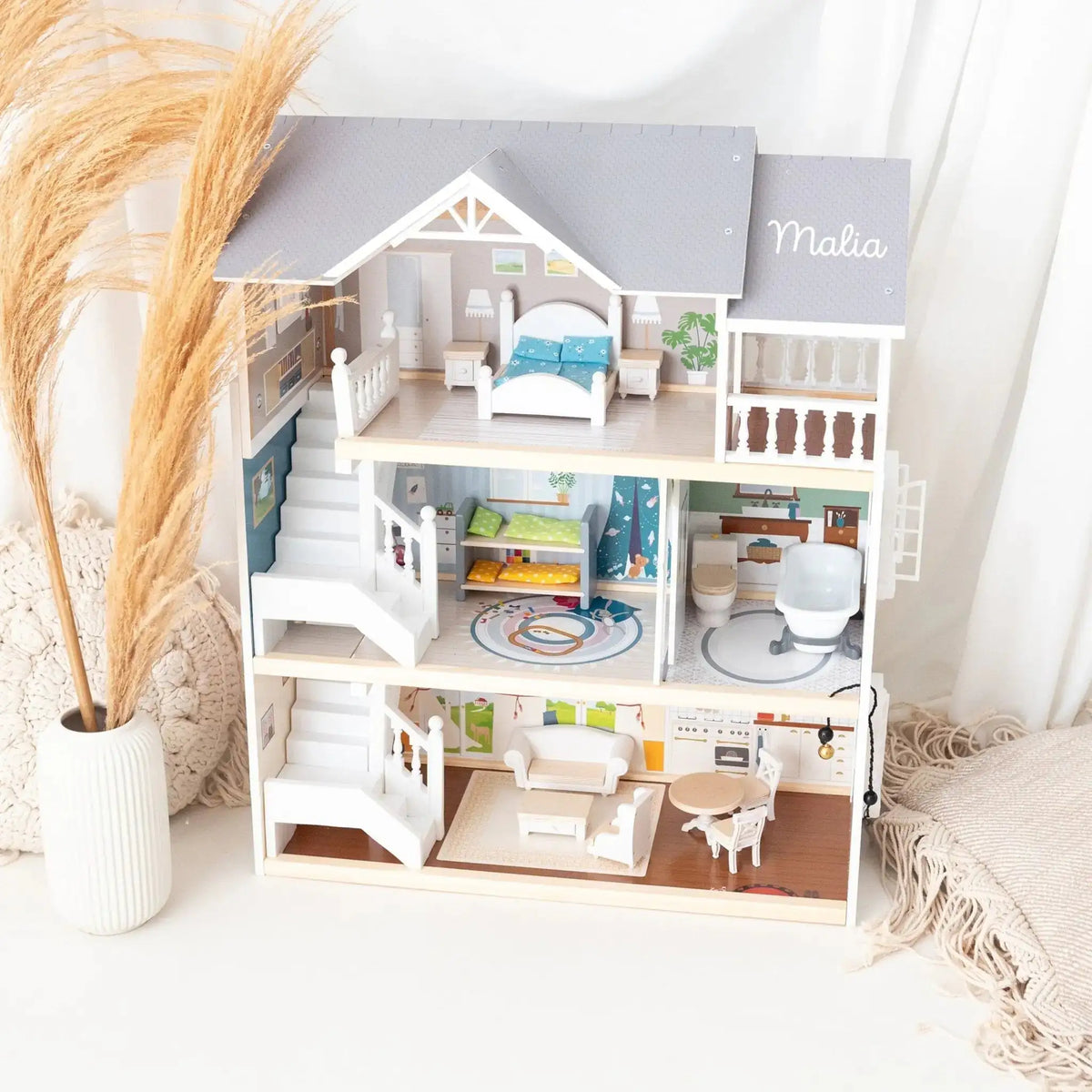 SMALL FOOT Puppenhaus Stadtvilla personalisiert Kinderzimmer - wunderwunsch