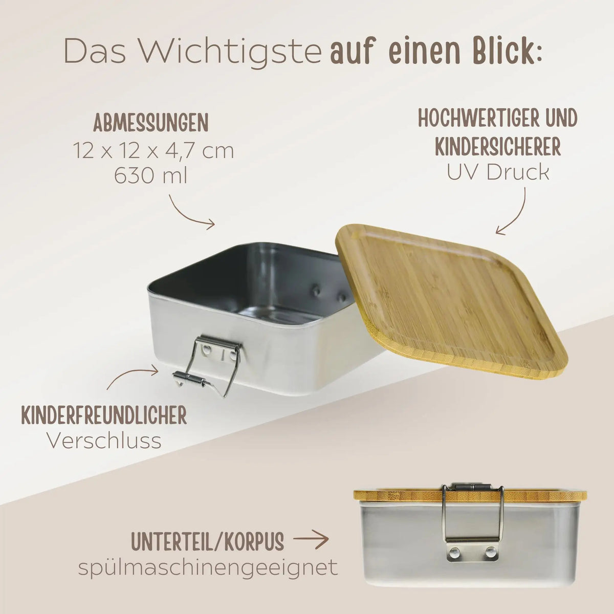 Sandwichbox Quadratische Brotdose Edelstahl personalisiert - Tier Aquarell Brotdose -  wunderwunsch