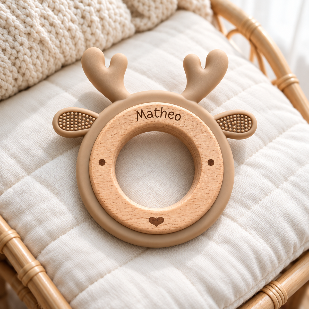 Beißring aus Holz & Silikon personalisiert - Tier
